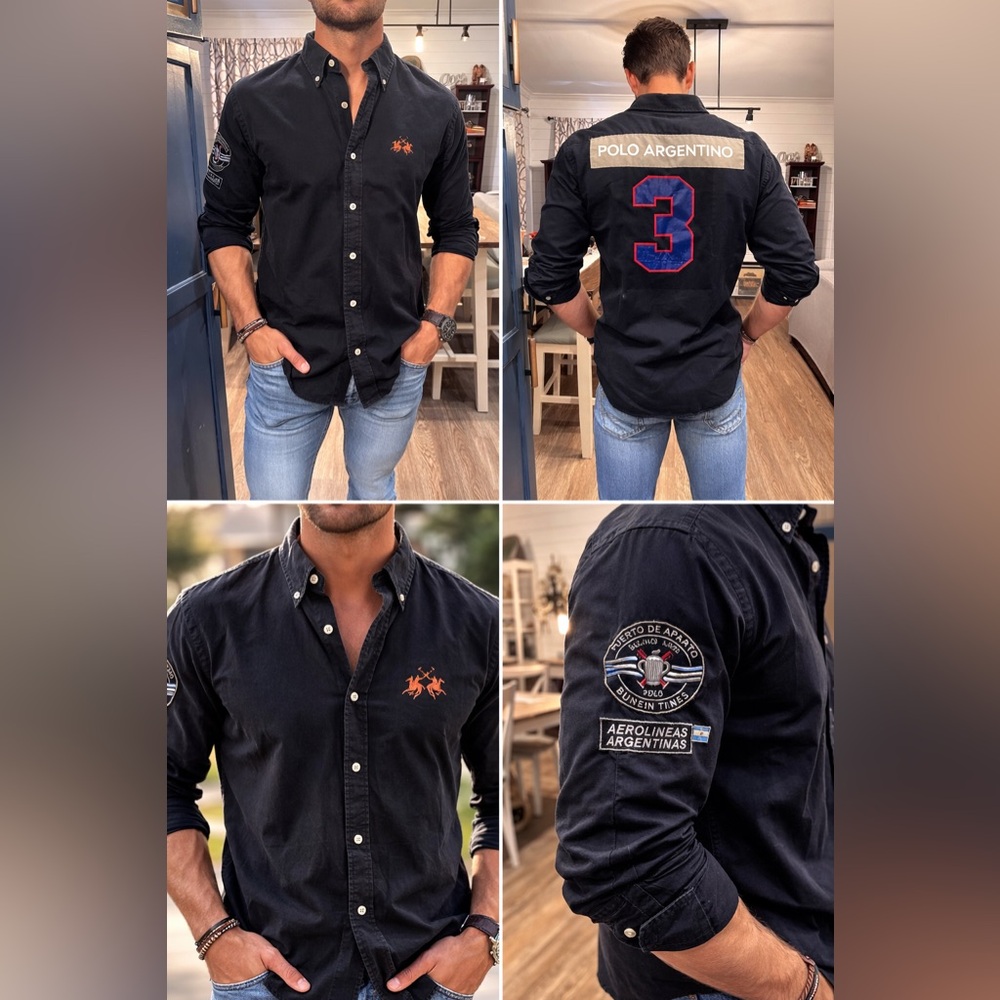 La Martina Polo Argentina Full‎ Button Blue Men’s Size Medium